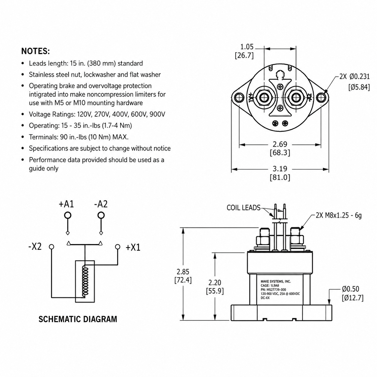 AMETEK HV Series 高壓接觸器尺寸圖與接線圖