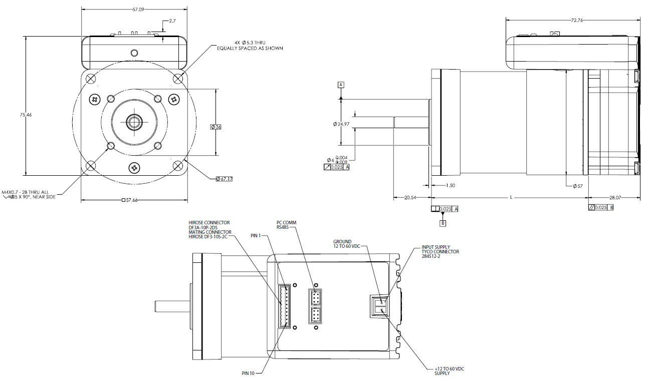 EC057B IDEA Motor 尺寸圖與安裝端面